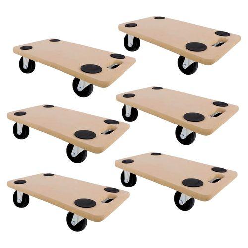 Transportroller 580 x 290 mm, 200 kg maximale Tragkraft, Rollbrett aus MDF, inkl. Gummipads, für Umzüge und Werkstätten (6 Stück)