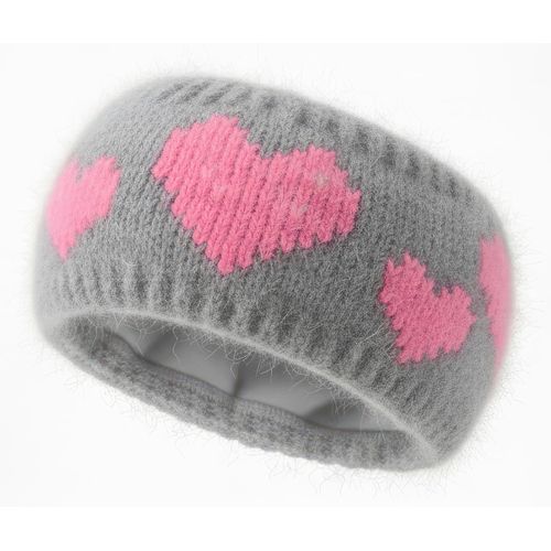 Stirnband STYLEBREAKER "Strick Stirnband mit Herz Muster", Damen, grau (grau, pink), Modisch, Mützen Stirnband
