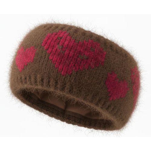 Stirnband STYLEBREAKER "Strick Stirnband mit Herz Muster", Damen, braun (braun, rot), Modisch, Mützen Stirnband