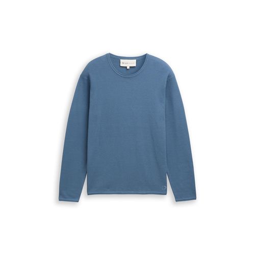 TOM TAILOR DENIM Herren Strickpullover aus Baumwolle, blau, Uni, Gr. S