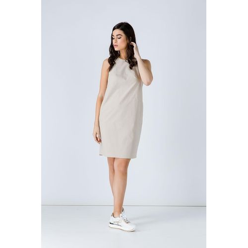 Sandfarbenes Sackkleid aus Baumwolle