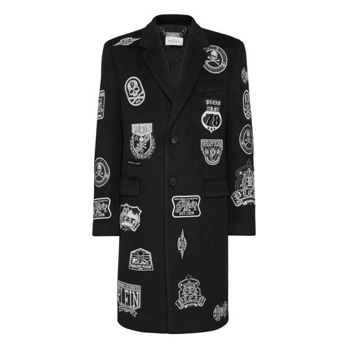 Wool Long Coat With Patches