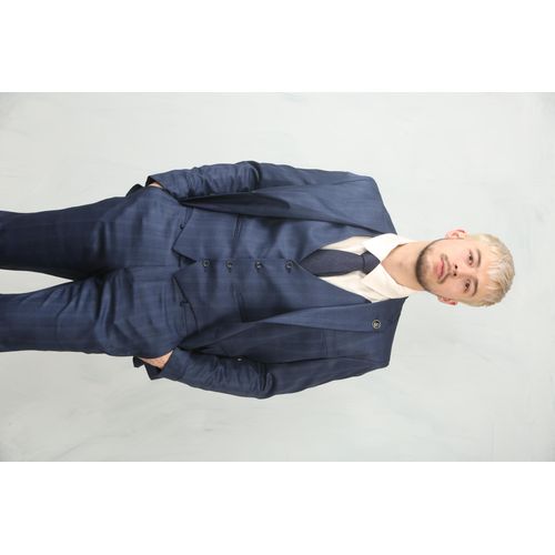 Herren 3-teiliges Prince-of-Wales-Blau Anzug Arbeitskleidung