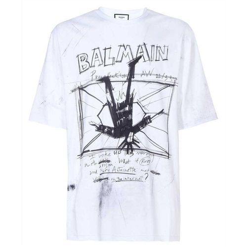 Balmain - Weißes T-shirt Mit Skizzen-logo