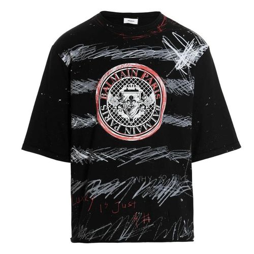 Balmain Paris Graffiti Coin Logo Zwart T-shirt