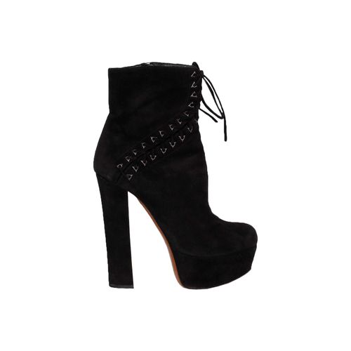 Zwarte Suède Veterschoenen Corset Booties - '20s