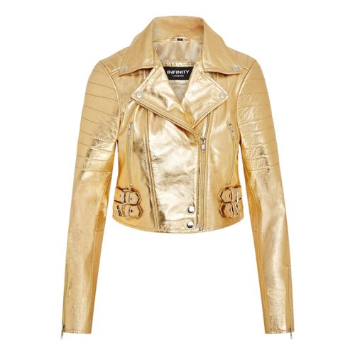 Dames Gouden Cropped Brando Leren Bikerjack - Damascus