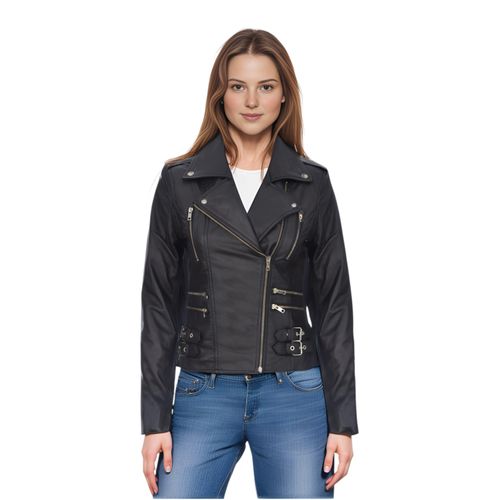 Dames leren zwarte Brando bikerjack - Constantia