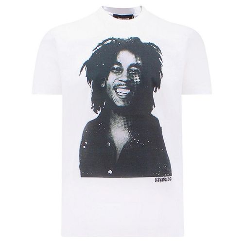 Dsquared2 Cool Fit Bob Marley Quote Design Wit T-shirt