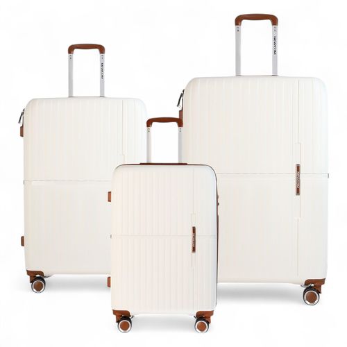 Harde witte kofferset met 8 wielen, handbagage, vakantiekoffer
