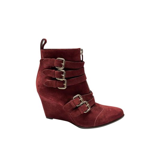 Tabitha Simmons Harley 80 Gesp Wedge Boots in Bordeau Suède