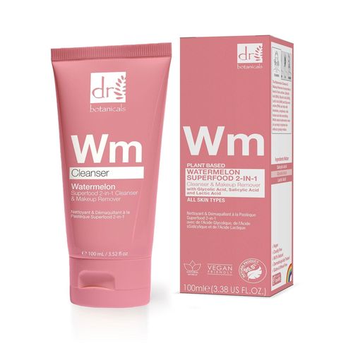 Dr Botanicals Wassermelonen Superfood 2-in-1 Reiniger & Make-up Entferner mit Glykolsäure, Salicylsäure & Milchsäure 100ml
