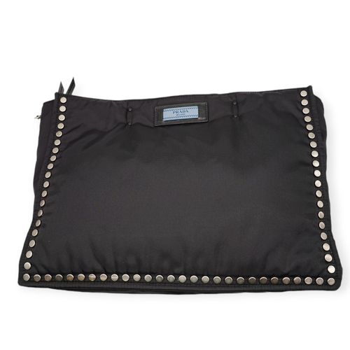 Prada Re-Nylon Zwart en Blauw Geklinknageld Tote Bag - '20s