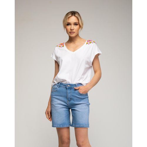 T-shirt met kralen op de schouders