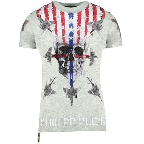 Philipp Plein - Graues T-Shirt mit Flugzeugdesign