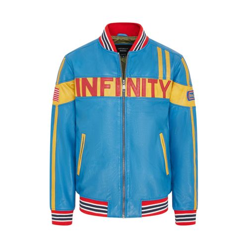 Blaue Herren-Lederjacke für Rennstreckenrennen, Moto-Bomber-Bikerjacke – Racer
