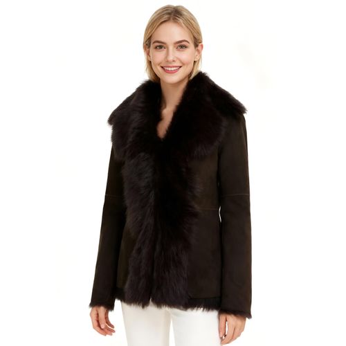 Dames bruine schapenvacht Toscana Merino schapenvacht suède jas - Siena