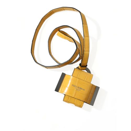 Gele Krokodillenleren Logo Print Sleutelhanger met Lanyard