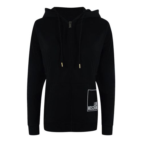 Love Moschino Zwarte Hoodie Met Rits, Maat S, Met Wit Logo In Een Vierkantje