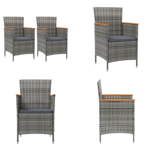 vidaXL Garten Essstühle 2 Stk. Poly Rattan Grau - Garten-Essstuhl - Garten-Essstühle - Gartenstuhl - Essstuhl