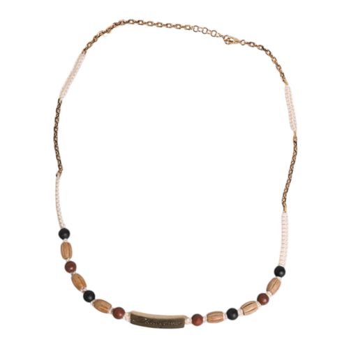 Perlenholz-Halskette mit Metallkette