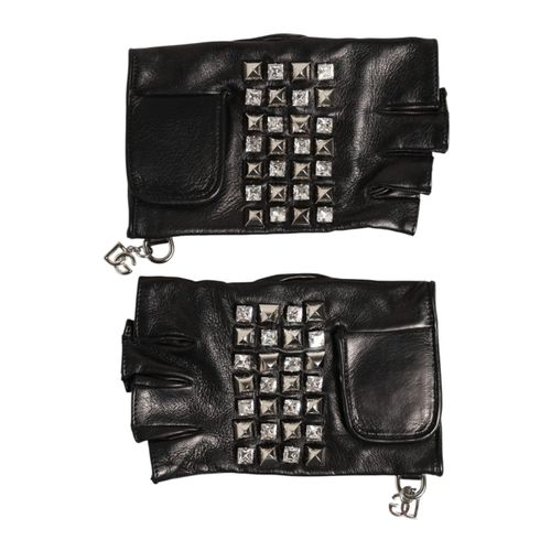 Zwarte Leren Studded Vingerloze Handmitsen voor Mannen