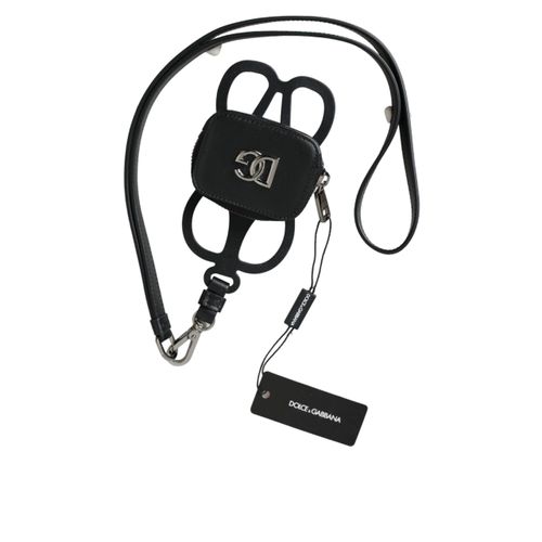Zwarte Kalfsleer DG Logo Muntportemonnee Lanyard Wallet