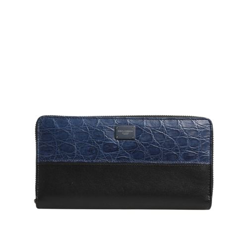 Zwarte Blauw Exotisch Leren Heren Continental Clutch Portemonnee