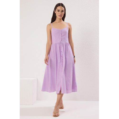 Lila geblümtes Midi-Kleid für Damen, locker und alltagstauglich
