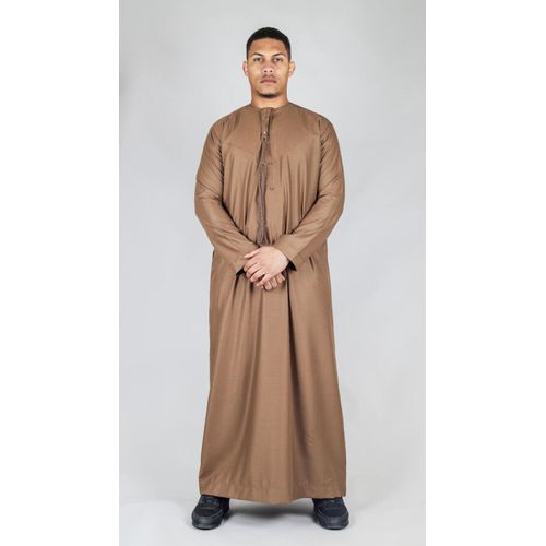Braune Thobe Emirati islamische Jubba Robe Eid Quaste Slim Fit