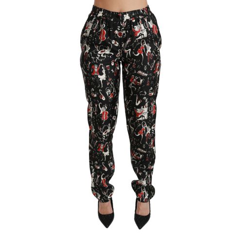 Bedruckte Seidenhose mit Musikdesign
