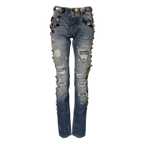 Verzierte Jeans mit abgenutztem Look und Knöpfen