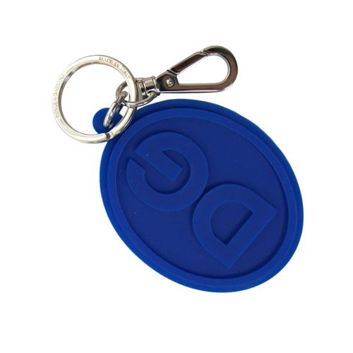 Dolce & Gabbana Blauw Rubber DG Logo Zilveren Messing Sleutelhanger Sleutelsleutelring