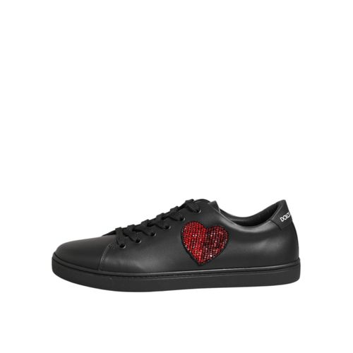 Dolce & Gabbana Schwarze Leder Sneakers mit Kristallherz