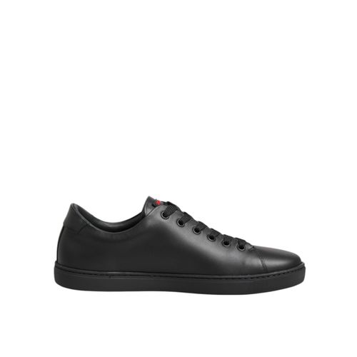 Dolce & Gabbana Schwarze Leder Kristallherz Sneakers Schuhe