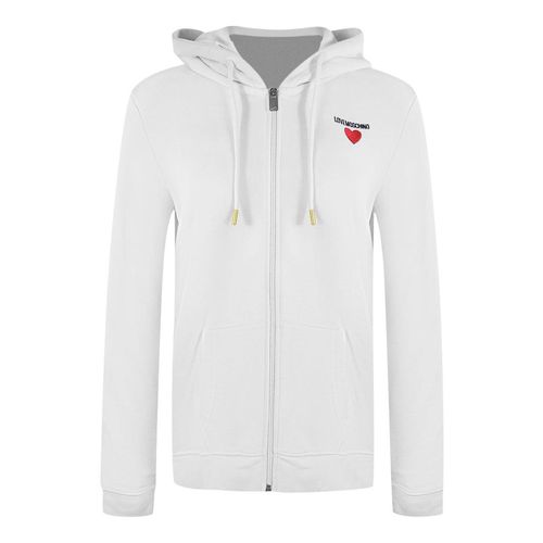 Love Moschino Small Bold Heart Logo White Zip Hoodie