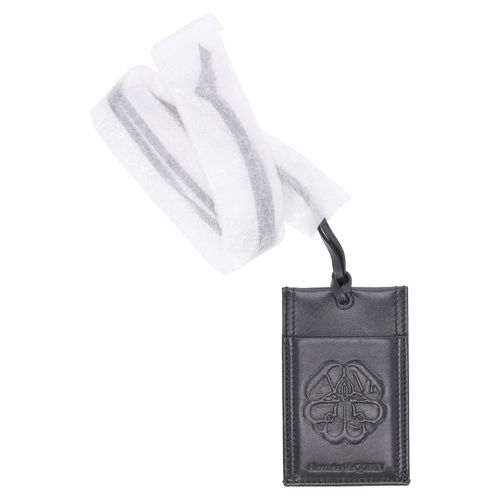 Alexander McQueen Kaart Houder met Strap Lanyard in Zwart Leer