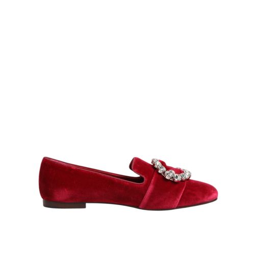 Dolce & Gabbana Rode Velours Kristallen Gespschoenen Flats