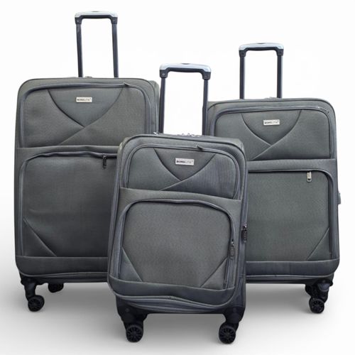 Softshell lichtgewicht grijs nylon 4-wiel reiskoffer vakantieset van 3 koffers