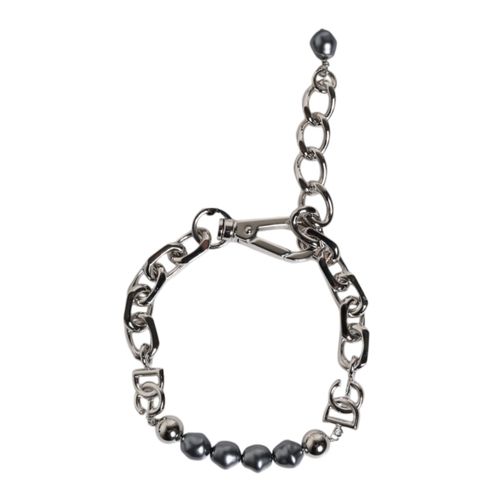 Zilveren Ketting Met Kreeftenhaak Logo Grijze Parels Armband