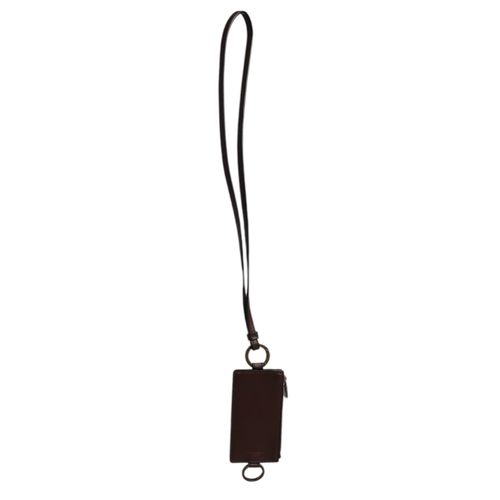 Bruine Kalfslederen Lanyard Logo Kaart Houder Portemonnee