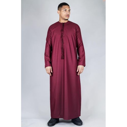 Herren Rote Thobe Emirati Islamische Jubba Robe Eid Quaste Slim Fit