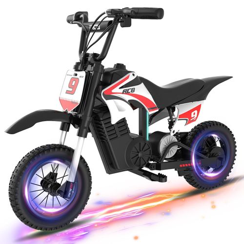RCB R9X PRO Elektro Motorrad Kinder, Elektromotorrad mit 350W Motor, 16KM Lange Reichweite, Bunte Lichter, Moto Cross für Kinder von4–12 Jahren