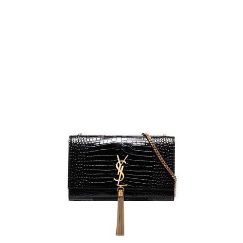 Saint Laurent Kate Medium Tassel Tasche aus geprägtem Krokodilleder