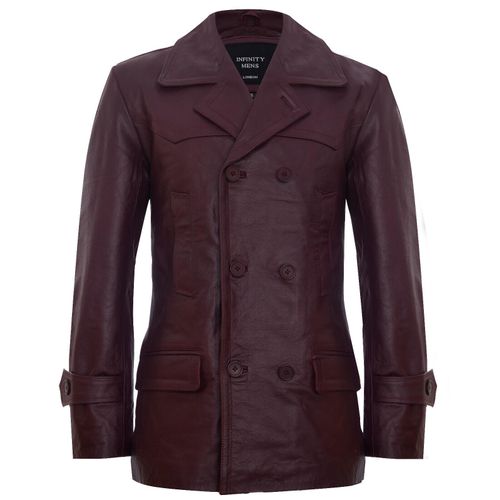 Kuhfell Dr. Who Naval German Pea Coat Lederjacke