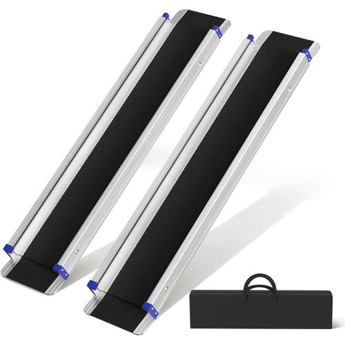 Rollstuhlrampe - Faltbare Schwellenrampe 150 cm - Rutschfestes Aluminium - Tragbar - Für Rollstuhl & Scooter - 2er-Set - Schwarz