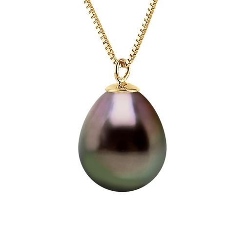 Ketting gekweekte parel TAHITI 9-10 mm Pear Geel Gouden Ketting