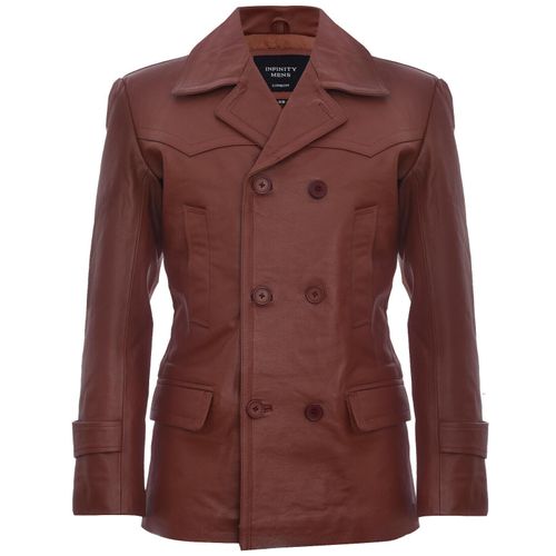 Kuhfell Dr. Who Naval German Pea Coat Lederjacke