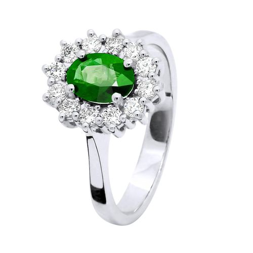 Ring EMERALD 0,85 Cts Marquise Diamonds 0,36 Cts Wit Goud 18 Karaat