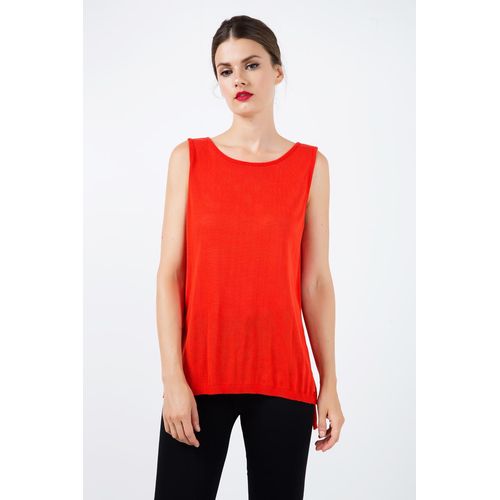 Ärmelloses Stricktop mit ungleichmäßigem Saum